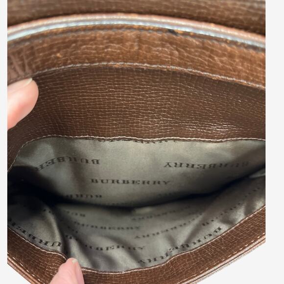 Burberry Brown Embossed Leather Crossbody Adjustable Strap Heritage Style - Picture 12 of 15